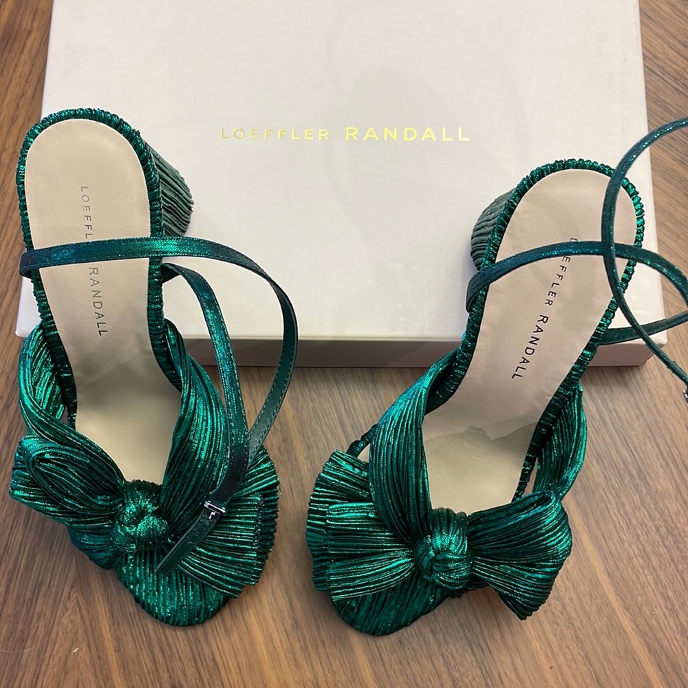 Loeffler Randall Camellia Bow Heel/Knot Mule with Ankle Strap - Emerald